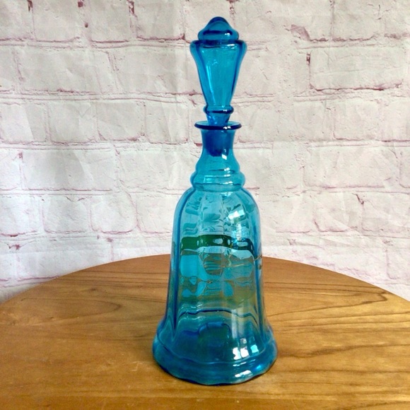 Vintage Hand Painted Blue Glass Decanter - Picture 3 of 8